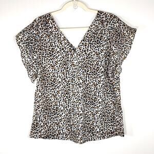 Sanctuary Leopard Print Flutter Sleeve Blouse Animal Print Quiet Luxury S